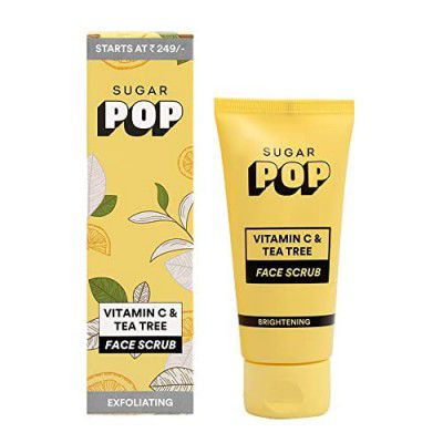 SUGAR POP Vitamin C & Tea Tree Face Scrub - Infused with Aloe Vera, Tea Tree Oil, Apricot Beads and Glow-Boosting Vitamin C for Skin Brightening l Removes Tan, Pigmentation and Blackheads l For Even T