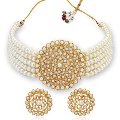 Sukkhi Adorable Gold Plated Pearl Choker Necklace Set for Women