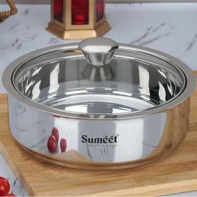 Sumeet Smart Serve Stainless Steel Double Wall Insulated Hot Roti/Chapati Pot/Server/Casserole with Glass Lid, 1600 milliliter, 1pc, Silver