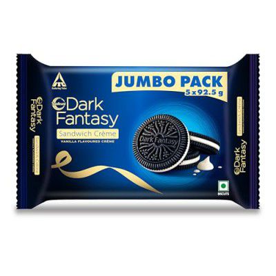 Sunfeast Dark Fantasy Vanilla Cream, 415 Gram, Dark Crunchy Biscuit With Smooth