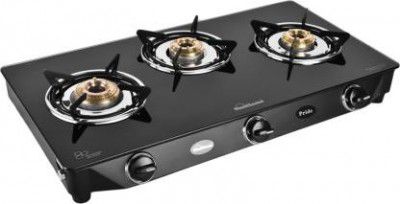 Sunflame GT PRIDE 3B BK Glass Manual Gas Stove 