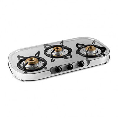 Sunflame OPTRA 3B Stainless Steel 3 Burner Gas Stove (Manual Ignition, Silver)