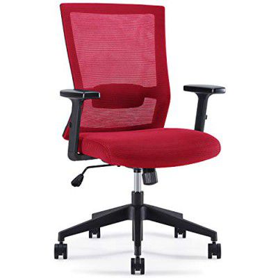 Sunon Mid-Back Mesh Office Chair Ergonomic Swivel Mesh Computer Chair Adjustable Armrest with Lumbar Support Adjustable Height Task Chair (Red)