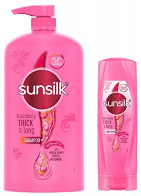 Sunsilk Lusciously Thick & Long Shampoo 1 L, With Keratin, Yoghut Protein and Macadamia Oil - Thickening Shampoo for Fuller Hair & Sunsilk Lusciously Thick & Long Nourishing Conditioner 180 ml