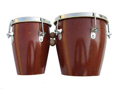 super band 7 Inch Professional Two Piece Hand Made Wooden Bango Drum Set (Brown)