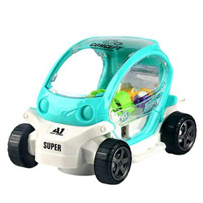 SUPER TOY 3D Transparent Gear Car with 360 Degree Rotation Light Sound Toy for Kids