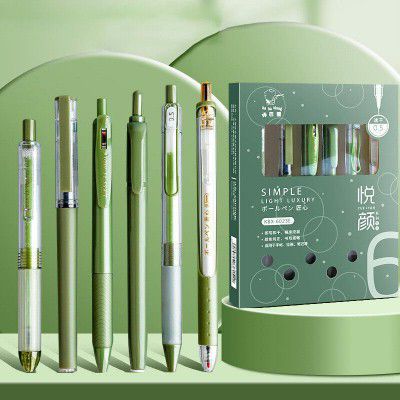 SUPER TOY Pastel Gel Pens Highlighter Set, Aesthetic School Supplies 5PCS Retractable Blue Ink Pens with 1PCS Highlighter, 0.5mm Fine Points Pens for School Writing Planner Marker (Green)