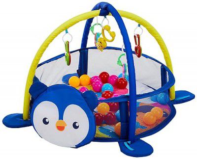 Supples Baby Play Gym Pool/Mat, Activity Play Gym for Baby with Hanging Toys and 30 Colorful Balls | Baby Bedding for Newborn for 2+ Months (Multicolor, Penguin Face)