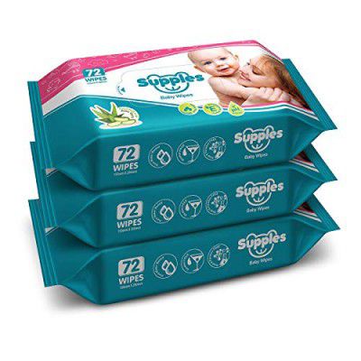 Supples Baby Wet Wipes with Aloe Vera and Vitamin E - 72 Wipes/Pack, (Pack of 3)