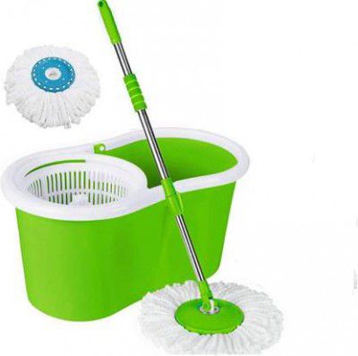 SURABHI Mop Bucket Magic Spin Mop Bucket Double Drive Hand Pressure with 2 Microfiber Mop Head Mop Set Mop Set  (Green)