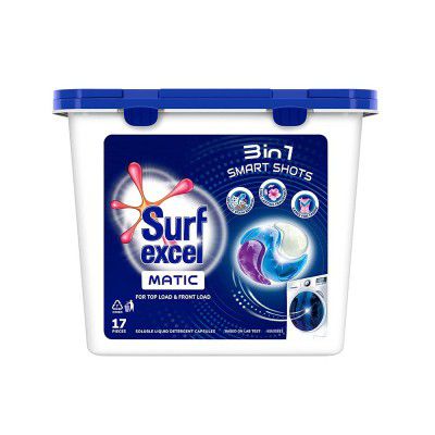 Surf Excel 3-in-1 Smart Shots Liquid Detergent For Front Load & Top Load Washing Machines | 17 Units