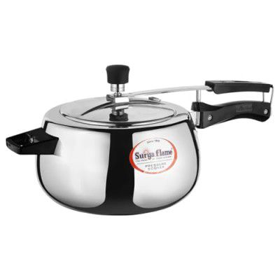 Surya Flame 5 Litre Aluminium Pressue cooker Queen with inner lid, Gas and Induction Compatible ISI certified (Silver)