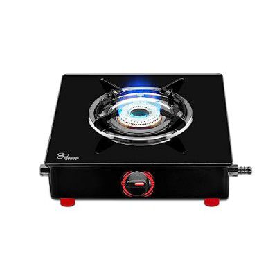 Surya Flame Smart Gas Stove 1 Burner Glass Top chulha Black Manual Ignition LPG Stove - 2 Years Complete Doorstep Warranty Including Glass