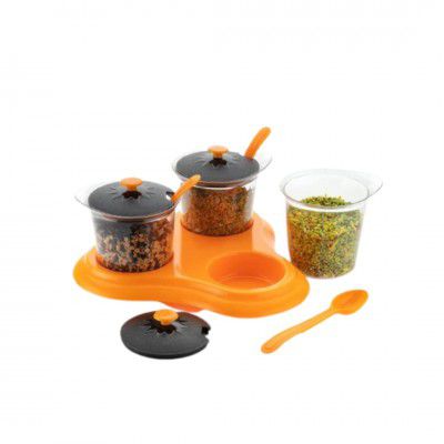 Suzec Multipurpose Dining Set 3 Piece Pickle Container, Salt and Peeper Container, mukhvas Tray Serving Plastic Spice Set for Masala Storage Container and Stylish Dry Fruit Serving for Guest