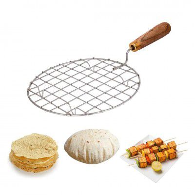 Suzec Wire Round Wooden Handle Roaster Papad Jali, Paneer Grill, Roti Maker, Barbeque Jali Roaster Chapati Toast Grill Roaster