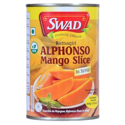 SWAD Alphonso Mango Slice with Syrup | No Added Preservatives & Sweeteners | Natural Mango Slices with Syrup (450g each)