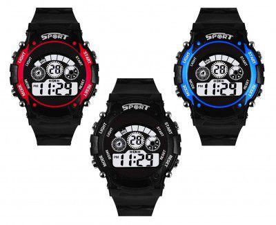 SWADESI STUFF Combo of 3 Digital Black Dial Kids Watch