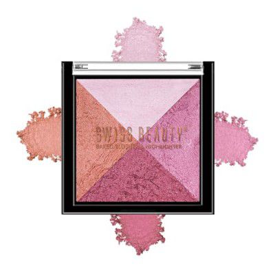 Swiss Beauty Mini Baked Shimmer Blusher And Highlighter Palette For Face Makeup| Multicolor-2, 7 Gm |