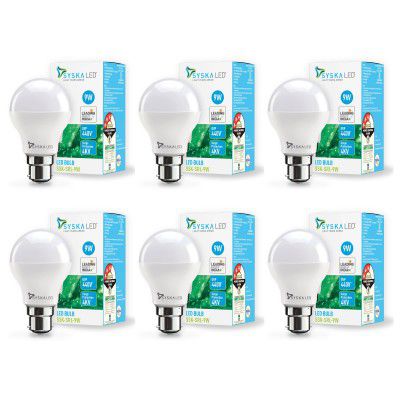 Syska SSK-SRL-9W- Base B22 9-Watt LED Bulb (Pack of 6, Cool Day Light)