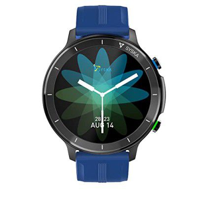 SYSKA Stellar, 1.28'' Display, Multiple Watch Faces, Accelerometer, HR & SpO2 Monitoring, Sleep Monitor, Music and Camera Control, BT Calling Smartwatch (Spectra Blue, Free Size)