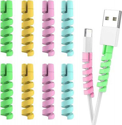 T TOPLINE Spiral Charger Spiral Charger Cable Protectors for Wires Data Cable Saver Charging Cord Protective Cable Cover Set of 2 (8 Pieces)