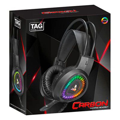 TAG Carbon Wired USB Gaming Over Ear Headphones, Headset with Mic & RGB Effect