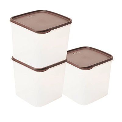 Tallboy Plastic Container Set 3.9 Liters Set of 3 White and Brown