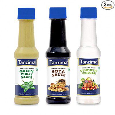 Tanzima Chilli sauces - Green Chilli Sauce,SOYA Sauce and Synthetic Vinegar, Combo Offer Pack of 3 (200g Each)