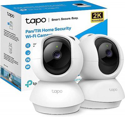 Tapo TP-Link C210P2 360° 3MP 2K 2304 Full HD 1296P Video Pan/Tilt Smart Wi-Fi Security Camera | Pack of 2,White