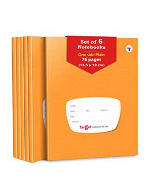 TARGET PUBLICATIONS Hard Brown Cover Small One Side Ruled & One Side Blank/Unruled Notebooks | 72 Pages |155 cm x 19 cm Approx | Pack of 6 Books