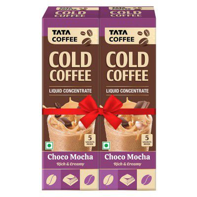 Tata Coffee Cold Coffee, Liquid Concentrate, Choco Mocha, Deliciously Rich & Creamy, Café-style, Easy to make, 5 Sachets (Pack of 2), 200ml