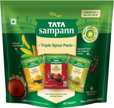 Tata Sampann Triple Spice Monthly Value Pack, Chilli, Turmeric & Coriander Powder, 200g Each (3 x 200 g)