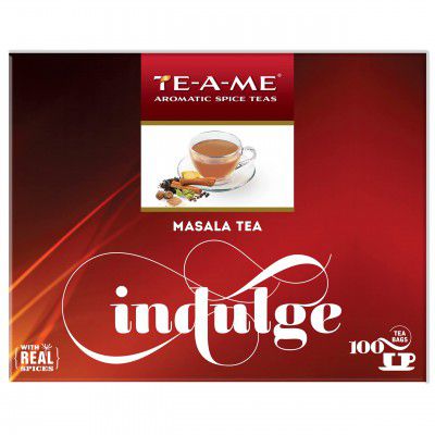 TE-A-ME Indulge Masala (Spice) Black Tea, 100 Tea Bags | 100% Natural Real Spices - Ginger(Adrak), Cinnamon, Black Pepper, Clove, Nutmeg | Strong and Flavourful Masala Chai