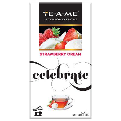 TE-A-ME Celebrate Strawberry Cream Herbal Infusion Tea, 25 Tea Bags | 100% Caffeine Free | Flavored Infusion Tea