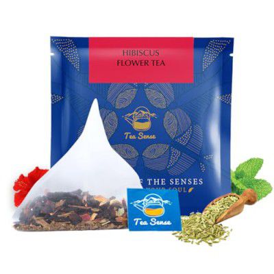 TEA SENSE - Hibiscus Flower Tea | 15 Pc | Pyramid Tea Bags in Sealed Pouches | Soothing and Delicious Tangy Red Tea with Health Benefits | Can be Rebrewed