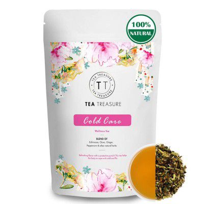 Tea Treasure Cold Care Tea Blend of Turmeric, Ginger, Mulethi, Elaichi, Rama Tulsi & Many More for Better Immunity |Relives in Cough and Cold - 50 Gm