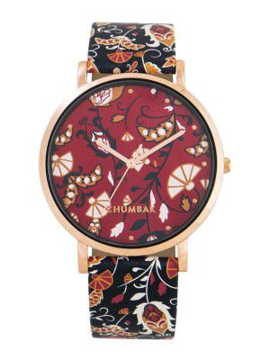 TEAL BY CHUMBAK Round Dial Analog Watch for Women | Bohemian Garden Collection | Printed Vegan Leather Strap