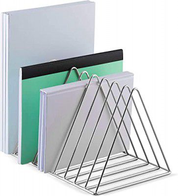 TechSrmaji Desk Organizers, Accessories, Stainless Steel Desk Bookshelf, File Rack - Home Desktop Organizer|Desk Decor, Office Supply Organizer, Mail Organizer For Desk|(Chrome, Tiered Shelf)