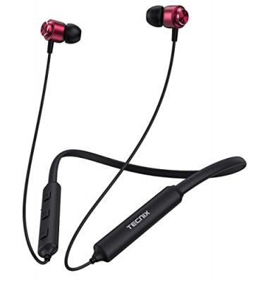 TECNIX Hi-Fi Sound Bass Wireless Neckband with HD & Stereo Sound,Portable & Magnetic Design, Fast Charging 10min-4hr,Bluetooth V5,160 mAh,Playtime 8hr Environmental Noise Cancellation (K 23 Maroon)