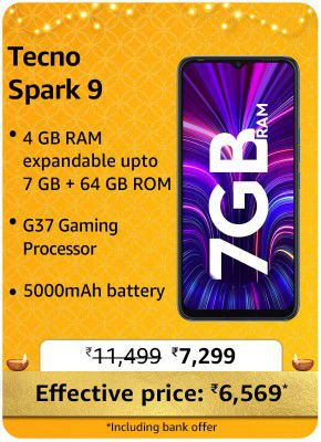 TECNO Spark 9 @ ₹6,569/- During Big Billion Days Sale