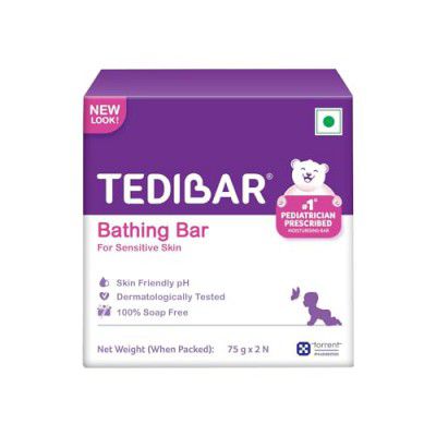 Tedibar Moisturising Baby Bathing Bar 75gx2(Pack of 1) with Skin Friendly PH|100% Soap Free|Dermatologically Tested and No. 1* Pediatrician Prescribed Moisturising Bar - By Torrent Pharma