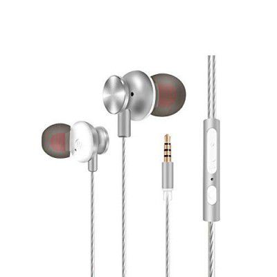 Tessco CH-233 Digital Stereo in-Ear Wired Metal Universal Earphones Stereo Bass Noise Canceling Sport Headsets with Mic & Volume Control (Silver)