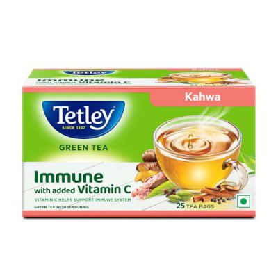 Tetley Green Tea Immune Kahwa with Pink Salt, Ginger, Cardamom (Spiced green tea) with added Vitamin C, 25 Tea Bags