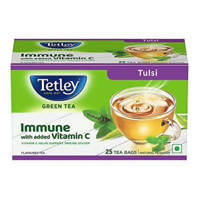 Tetley | Green Tea With Tulsi | Immune With Added Vitamin C | 25 Tea Bags, 30 Grams