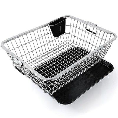 TEX-RO Utensils Basket Drainer & Dish Drainer Basket for Kitchen/Utensil Stand for Kitchen/Dish Drying Rack with Drainer/Bartan Stand/Dish Rack for Kitchen(Size- 56x43x23 CM/Chrome Finish)