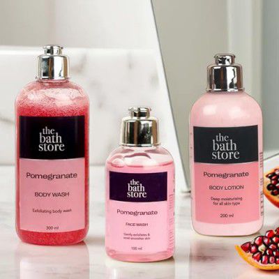 The Bath Store Pomegranate Body Lotion -200ml,Face Wash -100ml, Body Wash -300ml | Prevents Body Acne, Bumpy Skin, Exfoliates & Deep Cleanses Skin | Keeps Skin Fresh,Clean & Smooth