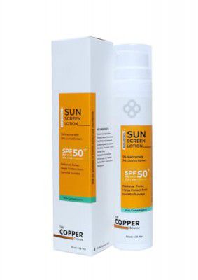 THE COPPER SCIENCE Sunscreen Lotion Broad spectram Spf 50+ PA++++ UVA/UVB protection with Active Ingredients Licorice extract, Niacinamide For Reduce pores, Helps Protect Harmful Sunrays