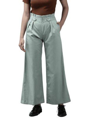 THE DRY STATE Women's Casual Comfortable Regular Fit Cotton Wide Leg Trouser/Pants