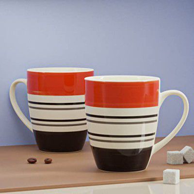 The Earth Store Orange Ring Coffee Mug Set of 2 to Gift to Best Friends, Coffee Mugs,Microwave Safe Ceramic Mugs,(280 ml Each)