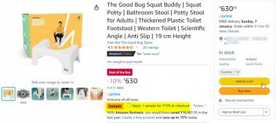 The Good Bug Squat Buddy | Squat Potty | Bathroom Stool | Potty Stool for Adults | 19 cm Height